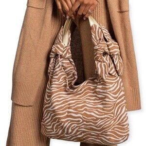 Rachel Zoe Monica Tiger Print Bow Details Fabric Shoulder Bag